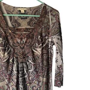 Energie World Tunic Top Y2k Medium Multicolor Paisley Boho Beaded Whimsigoth